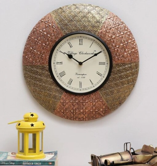 Beautiful Wooden Rajasthani Art Work Wall Clock - Wooden, Acrylic/ Decorative Clock, Pack of 1, Round